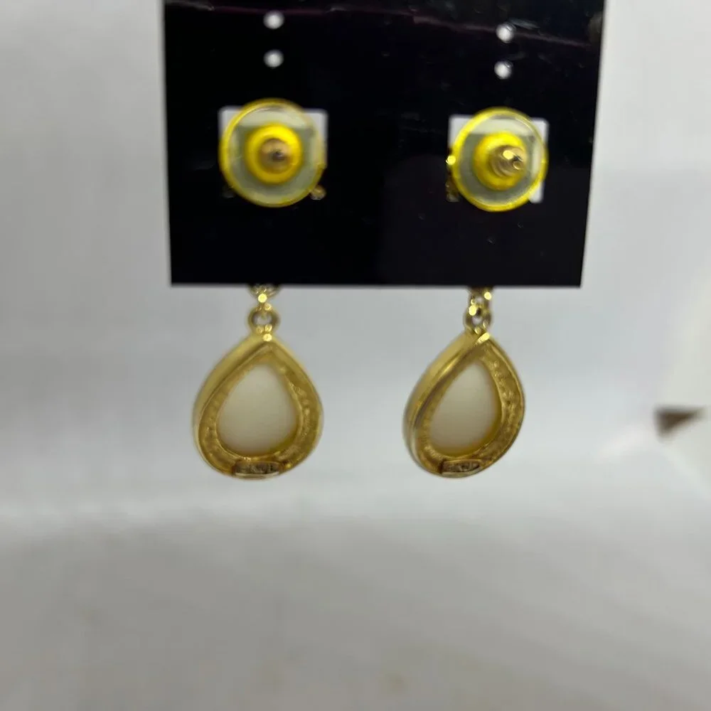 Vintage Estate Jewelry Faux Pearl Drop‎ Earrings w/Gold tone Knots